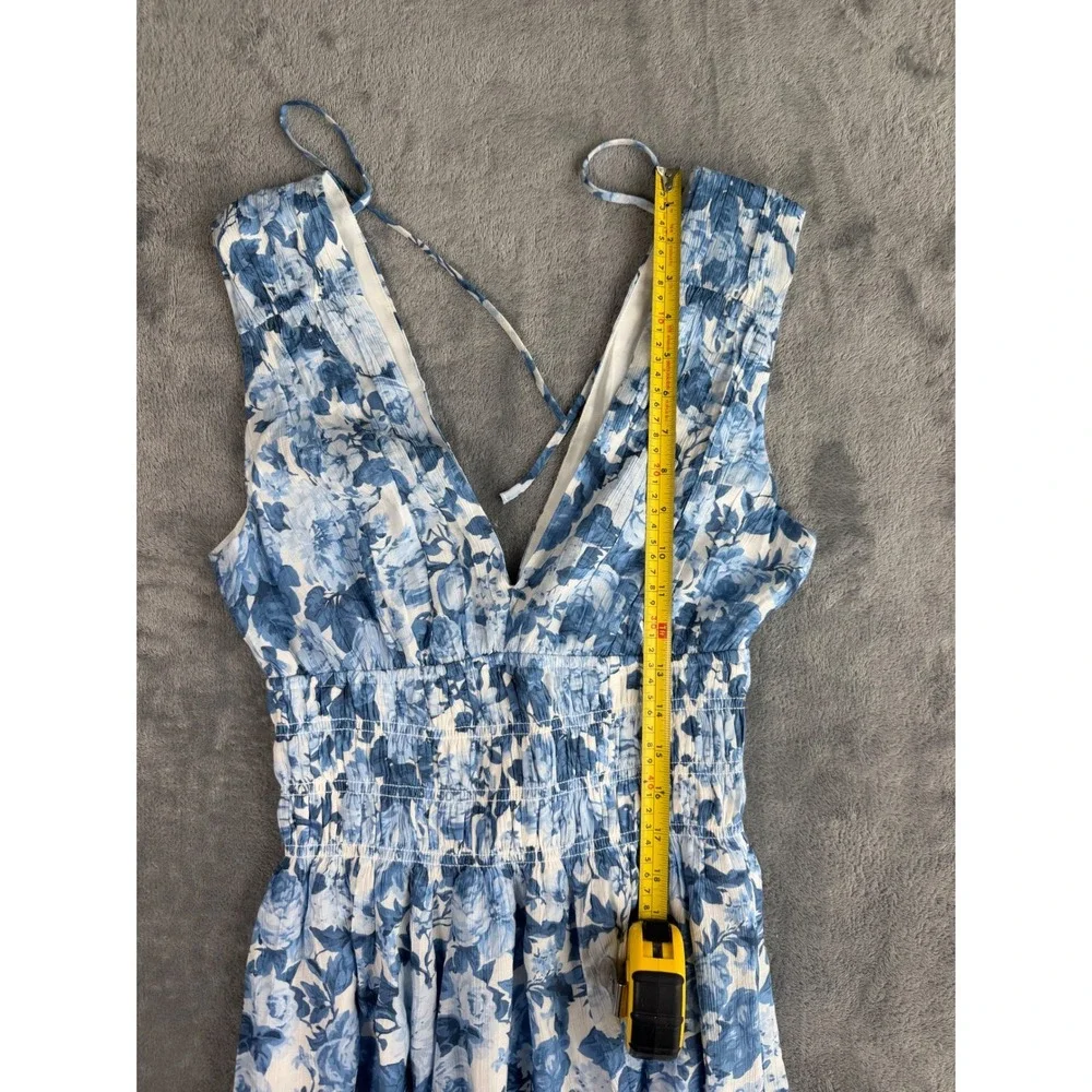 Abercrombie & Fitch Blue White Floral V-Neck Maxi Dress Flowy Skirt S Tall